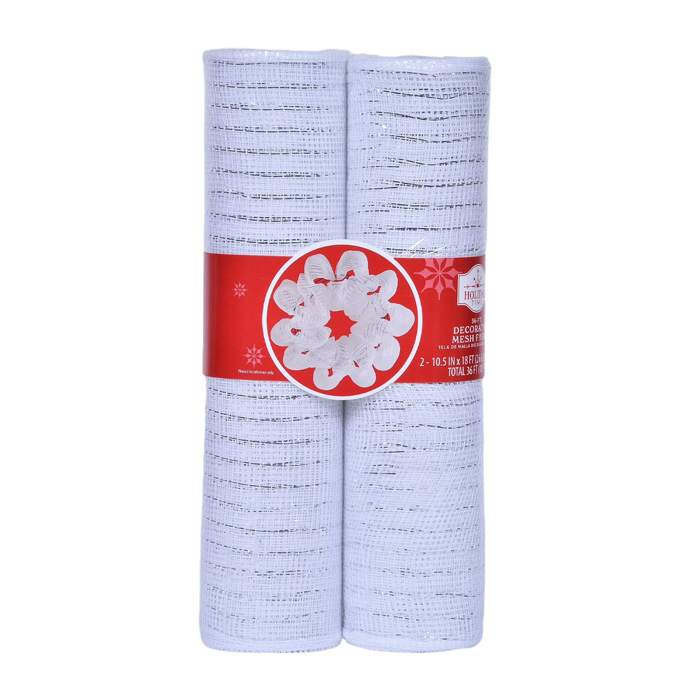 2-Pack Holiday Time White Christmas Decorative Mesh Fabric, 10.5" x 18'